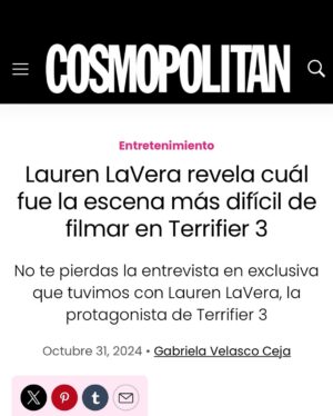 Lauren LaVera Instagram - 🖤 Cosmo 🖤

Thrilled to be featured in Cosmopolitan!

Thank you so much @cosmopolitanmx for having me.

Thank you to my team at @teamportrait & @lewkmgmt

Shot by @jonpremosch 
HMU by @annettedavenportbeauty 
Styled by @naomizinns and assisted by @aliyah.monet 
Lighting by @miguelesparzaphoto