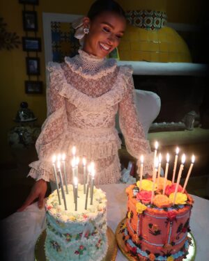 Melody Thornton Instagram - Remember when I was workin on a dress from old lady knits I found from the thrift store…💃🏽I love it 🥰 Thank you @andreasweetdesserts for my CAKES 😍not only were they beautiful they were sooooo good! Thank you  @casitamiademita and @fawchouse thank you to my family for taking the time to be with me in paradise ❤️