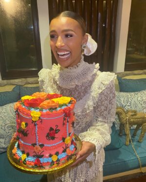 Melody Thornton Instagram - Remember when I was workin on a dress from old lady knits I found from the thrift store…💃🏽I love it 🥰 Thank you @andreasweetdesserts for my CAKES 😍not only were they beautiful they were sooooo good! Thank you  @casitamiademita and @fawchouse thank you to my family for taking the time to be with me in paradise ❤️