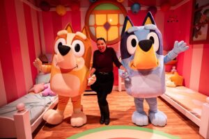 Myf Warhurst Instagram - More from Muffin and Myf (the voice of Aunt Trixie!) on their very special visit to the interactive #Bluey experience, now open at CAMP New York! 🧡💙🤍 @campstores