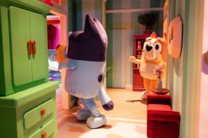Myf Warhurst Instagram - More from Muffin and Myf (the voice of Aunt Trixie!) on their very special visit to the interactive #Bluey experience, now open at CAMP New York! 🧡💙🤍 @campstores