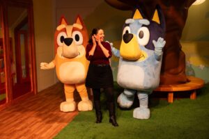 Myf Warhurst Instagram - More from Muffin and Myf (the voice of Aunt Trixie!) on their very special visit to the interactive #Bluey experience, now open at CAMP New York! 🧡💙🤍 @campstores