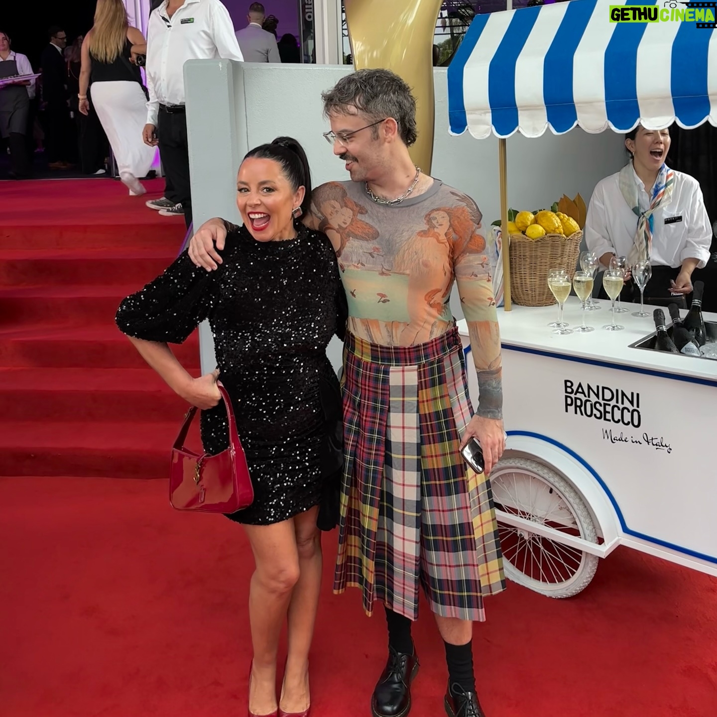 Myf Warhurst - 3.5K Likes - Weāre at the #AACTAs and Iāve been outshone already by my prom date @rowdiewalden whoās wearing vintage @jeanpaulgaultier BOTTICELLI MESH and @commes.des.garcons CULOTTES OMG and I am here for it. My dress is @majeparis if anyone cares