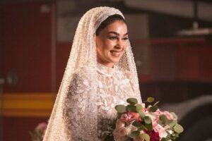 Natacha Karam Instagram - I got (fake) married on tv and it was as fun as it looks! What a magical day this was @jstewiii . I’ll remember this day forever 🥰Cleo even made it into @911lonestar after five years of being there every day- she’s immortalised 😍. Hope you enjoyed the episode , thank you for all your support.. can’t believe there’s only two episodes left😭😭 For someone who really hates goodbyes.. this was an interesting career choice 😅 sending love to you all ✨✨❤️