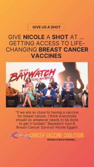 Nicole Eggert Instagram - “If we are so close to having a vaccine for breast cancer, I think everybody should do whatever needs to be done to get it funded.” 

Baywatch icon Nicole Eggert is turning her own breast cancer battle into a powerful call for action – insisting we do whatever it takes to get breast cancer vaccines to market, faster. By donating to fund clinical trials for breast cancer vaccines, you have the chance to make history. 

Nicole just finished a month of daily radiation treatments and we are so happy she is post active treatment. Her immediate battle might be over, but like every survivor, Nicole now faces a new reality: monthly hormone blocking shots for the next decade. Medically-induced menopause. Anxiety between scans. And a haunting statistic that more than 1 in 3 breast cancer survivors will develop metastatic cancer. 

It’s why she’s demanding change. While Nicole waits for her 1st post-treatment scan, she knows what we know: We’re on the verge of changing how we treat this disease, possibly preventing it altogether. 

Breast cancer vaccines are within reach. 
💛 The science is here. 
💛 The researchers are ready. 
💛 We’re closer than most realize. 

Imagine a world where: 
💛 We don’t need to cut off our boobs
💛 We don’t need months of chemo and/or radiation
💛 Our daughters don’t need to fear the 1 in 8 statistic. 

That’s the hope with breast cancer vaccines. There is just one thing standing in our way of moving science forward, faster. 

FUNDING. Your donation gives us a shot at changing the statistics. 

Join Nicole & Cancer Vaccine Coalition today. 
💛Donate today. Your dollars will get doubled up to $2M. 
💛Share with a friend 
💛Follow @cancervaccinecoalition 

This is our shot at ending breast cancer as we know it.

#breastcancer #breastcancerawareness #breastcancervaccine #cancervaccinecoalition #giveusashot #CVC #breastcancersurvivor #baywatch #nicoleeggert #breastcancerresearch #cancerresearch #cancervaccine