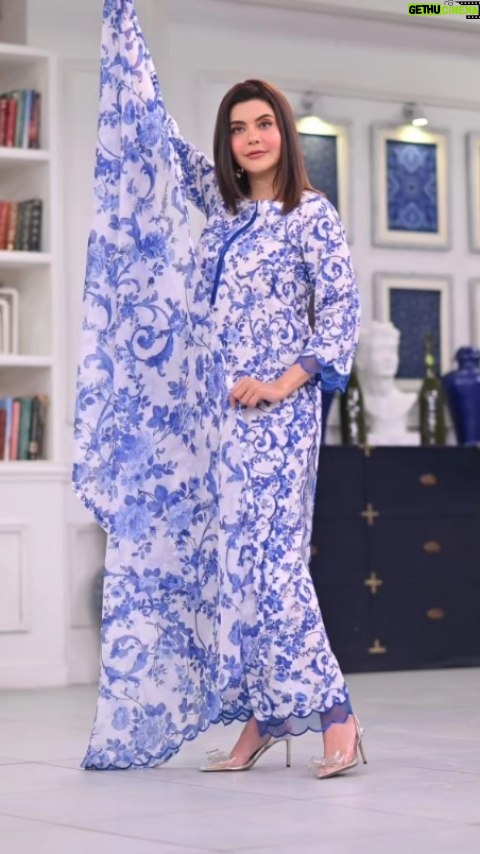 Nida Yasir - 51.6K Likes - Inspired by my morning show set blue printed luxury lawn chickan shirt and lawn pants with silk duppatta feels easy breezy straight cut
@ynida.clothing