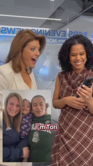 Norah O'Donnell Instagram - Norah meets baby Norah!♥️ 3 years ago I met a dedicated Michigan police officer who told me that she and her wife (a detective!) were HUGE fans of @norahodonnell. When they learned they were expecting a baby, they said if it was a girl they would name her after their favorite news anchor! Here’s little Norah’s message to her namesake!