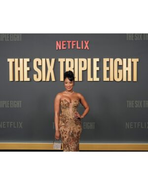 Pepi Sonuga Instagram - A dream come true. ✨ The premiere of The Six Triple Eight is here, and I’m overwhelmed with gratitude to be part of a film that tells such an important and powerful story. To stand alongside this incredible cast and filmmakers, and honor the legacy of these heroic women is a privilege I will carry with me forever.

Six Triple Eight is in select theaters starting today! 🖤 Check out my story to see where you can watch it near you. I can’t wait to hear your thoughts and share this journey with you. 💫

Styling: @itsamandalim @lucakingston 
Hair: @shaylinjoneshair 
Makeup: @bobbierileybeauty 
Photographer: @imashnguyen 
Party Photos: @emiliomadrid
Carpet Photos: @gettyimages 
Gown: @rafikzakidesigns 
Clutch: Zhina L’afshar 
Heels: @gedebe 
Earrings: @kallatijewelry 
Necklace, bracelet, and ring: @shycreationfinejewelry 
🩷