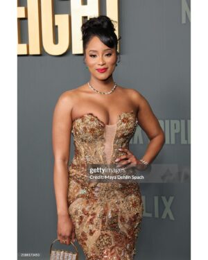 Pepi Sonuga Instagram - A dream come true. ✨ The premiere of The Six Triple Eight is here, and I’m overwhelmed with gratitude to be part of a film that tells such an important and powerful story. To stand alongside this incredible cast and filmmakers, and honor the legacy of these heroic women is a privilege I will carry with me forever.

Six Triple Eight is in select theaters starting today! 🖤 Check out my story to see where you can watch it near you. I can’t wait to hear your thoughts and share this journey with you. 💫

Styling: @itsamandalim @lucakingston 
Hair: @shaylinjoneshair 
Makeup: @bobbierileybeauty 
Photographer: @imashnguyen 
Party Photos: @emiliomadrid
Carpet Photos: @gettyimages 
Gown: @rafikzakidesigns 
Clutch: Zhina L’afshar 
Heels: @gedebe 
Earrings: @kallatijewelry 
Necklace, bracelet, and ring: @shycreationfinejewelry 
🩷