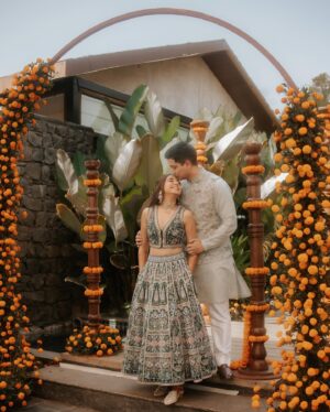 Prajakta Koli Instagram - 🌻
…
@vrishankkhanal and I are wearing custom @anitadongre ♥️
Jewels - @anitadongre 
Makeup by @shrushti_birje_23 
Hair by @sujata_hair 
Styled by @aakrutisejpal 
📷 by @the_wedding_files
@planwith.tdt