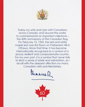 Queen Elizabeth II of the United Kingdom Instagram - 🇨🇦 A message from His Majesty The King to the people of Canada, celebrating the 60th Anniversary of the National Flag of Canada.

🇨🇦 Un message de Sa Majesté le Roi aux Canadiens à l’occasion du 60e anniversaire du drapeau national du Canada.

On this day in 1965, Canada’s red and white maple leaf flag was raised for the very first time on Parliament Hill.