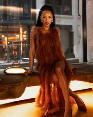 Serayah Instagram - Soft and plush ✨✨✨

Dress @tiaadeola 
Fur @fgmbespoke 
Jewels @alexisbittar 
Styled By @aaronchristmon | @marquisemiller 
Face @makeupbythynna 
📸 @wendyngala