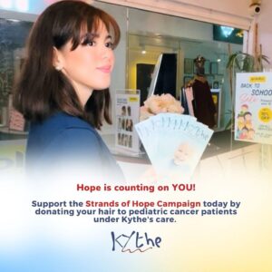 Shaina Magdayao Instagram - Hope is counting on YOU! 💫

Support the Strands of Hope Campaign today by donating your hair to pediatric cancer patients under Kythe’s care. 💇🏻‍♀️

To be eligible, hair must be at least 12 inches long; clean, dry, braided, and can be colored or treated. 🎀

Here are the steps and instructions: 

-First, braid and tie your hair using a ponytail.
-Next, cut the tied hair and place it in a safely sealed plastic bag.
-Label the plastic bag with your full name, email, mobile number & “Kythe Foundation Inc.”
-You may send your hair to FSS Building 1, Scout Castor Street, Brgy. Laging Handa, Quezon City, 1103. 

Let’s make those strands a source of hope. 🌻

#KytheFoundation #StrandsOfHope #YstiloSalon

Authority No. DSWD-SB-SP-00028-2024