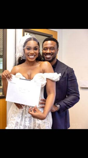 Sharon Ooja Instagram - Happy wedding anniversary to us❤️(civil wedding )…. it’s been over a year of Gods mercies and kindness to us …these videos are from our civil wedding ceremony a day I’ll never forget ever 🥰🥰all I I can say is thank you Jesus for everything , for being so kind and merciful to us 🥰🙏.. for You are truly the giver of all things good and perfect… ,thank you my Igbo king for changing my life in so many ways beyond words ,for being such an open and honest person ,for loving me with a love so genuine .. my partner in all things 🥰🥰 .. with the God of the angel armies on our side, directing and protecting us its till infinity baby ❤️ ❤️🙏🥰