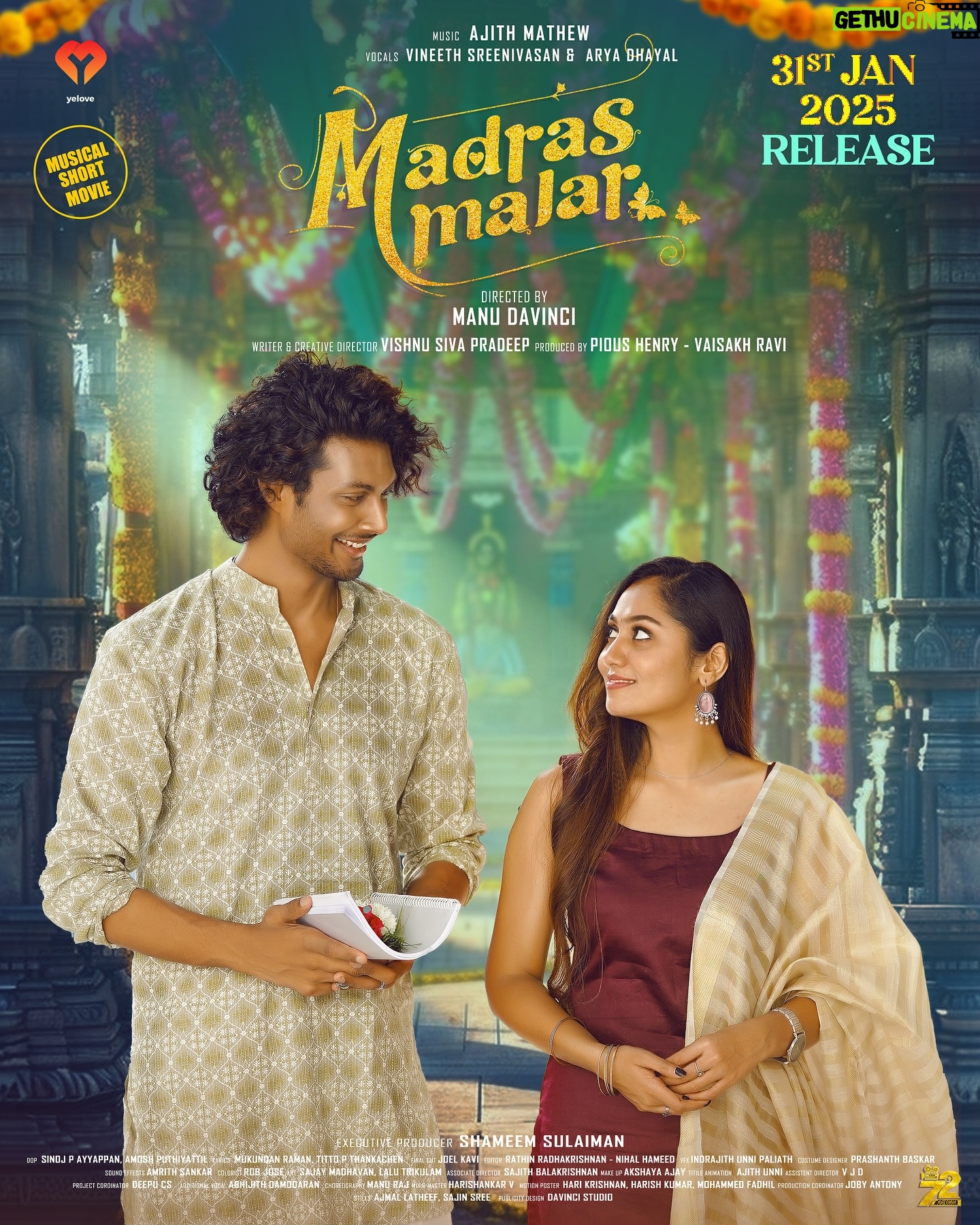 Sreethu Krishnan - 48.5K Likes - Madras Malar drops on 31st January 2025ā¤ļø
Get ready for something special.
We canāt wait to share this with all of you.
Thank you for your endless love and support.
This oneās for you!
Let the countdown to the big release begin!
@the.aarjun @sreethu_krishnan
.
.
.
Music @storiesbyajith
Director @manudavinci
Writer @vishnu_siva_pradeep
Producer @mr.kattiparamban
Project Designer @vaisakh_ravi
Final Cut Editor @joelkavi
Editor @rathin_radhakrishnan @nihalhameed_
Dop @sinojdop @amoshputhiyattil
Vocals @vineeth84 @aryadhayal @abhijith_damodaran_
Assistant Director @v.j._d
Title Animations @invicibleartist
Sound Effects @amrithshankarofficial
Sound design @amrithshankarofficial
Sound Design facility @soundflixin
Foley @nomadicbeatz__efx
DI @rob_joscolorist
Lyrics @mukundanraman @titto_p_thankachen
Mix and Master @iamharishankarv @aural_alchemy_productions
Mix Assist santomagastya
Costumes @prasanth_baskar_
Costume Assistant @jasmine.babu_
Project Coordinator @deepu_cs___
Make Up @akshayaajay_makeupartist
Choreography @manu_raj__
Associate Dop @vishnu.kannan
Art Director @sajaymadhavan
Associate Director @sajithbalakrishna
Vfx @indrajithunni
Stills @ajmal_photography_ @sajin_sree_
Recording @akshay_kakkoth @mystudioco
Making video @christo_kriss @visanth_p_venu_here
.
.
#sreejun
#arjunsyamgopan
#sreethukrishnan
#MadrasMalar
#yelove
#biggbossmalayalamseason6