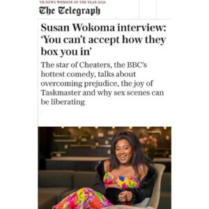 Susan Wokoma Instagram - Spoke to the lovely Claire Allfree about #Cheaters in today’s @telegraph didn’t I!!! Link in stories. 
*clears throat* 
Dear Broadcasters - despite what I say in this interview, I would be ✨ delighted ✨ to write yet another series about a middle aged damaged-but-genius male cop with a drinking problem for you. Let’s talk boo & make that canon ✨ROBUST ✨

(P.S Cracker is literally one of the greatest television shows of all time so…. 🤷🏿‍♀️)

Series 2 starts next Tuesday (19th Nov) with all eps on @bbciplayer or on @bbcone at 9.45pm then after the news at 10.40 and 10.55pm.

Make Up: @joyadenuga 
Hair and Styling: Me 💅🏿 
Dress: @marahoffman
📸: Andrew Crowley/ @telegraph 

@ddapersonalpublicity

:
:
:
:
:
:
:
:
:
:
:
:
:
:
:
#cheaters #comedy #bbc #bbciplayer #joshuamcguire #calliecooke #jackfox #susanwokoma #andreavalls 
#shilohcoke #cheating #sex #relationships #taskmaster