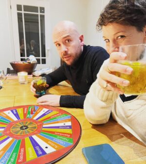 Suzi Ruffell Instagram - Here’s a pic of Tom and I drinking bourbon playing a board game to tell you there’s a new episode of Like Minded Friends out now. 

Link in stories