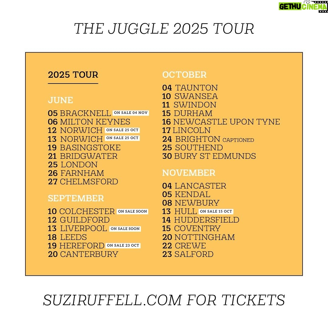 Suzi Ruffell - 1.9K Likes - Very excited to get back out on the road next year with my brand new tour The Juggle.
Itās hard to be good all the time. A good mother, a good daughter, a good partner, a good friend, a good person. To be ambitious but not ruthless; a success but not a sell-out. A gentle parent but not a pushover. To be smashing life and make it look easy. The juggle. Iām exhausted and I havenāt even started. This is a stand-up show and a support group!
Tickets on sale this Friday at 11am
Also this is just the first leg of dates, we are adding more.