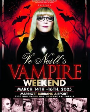 Ve Neill Instagram - Step into the Shadows 🦇

Ve Neill’s Vampire Weekend is more than an event—it’s an experience for those who live for the macabre, the mysterious, and the legendary world of vampires.

📅 March 14-16, 2025
📍 Marriott, Burbank Airport

What Awaits You?
🪓 The Macabre Museum – A chilling collection of eerie artifacts & horror history

🎤 Live Panels & Celebrity Guests – Meet the icons of vampire cinema & goth culture

🖤 Dark & Unusual Vendors – Rare collectibles, goth fashion, and horror-inspired art as well as prosthetics for Special Makeup Effects 

🧛‍♂️ Exclusive Lost Boys Makeup Demo by Ve Neill – Watch the legendary looks come to life

🎭 Vampire Costume Ball – Saturday, March 15 | 8:30 PM-Midnight with live music performances, Dj, a no-host bar and a night where creatures of the night come alive 🧟‍♂️ 

Whether you’re a fan of horror, makeup effects, vampires, or just the dark and dramatic, this is the place to be. Men, women, and all creatures of the night—your invitation awaits.

🎟️ Get your tickets now before they disappear into the shadows: 🔗 in bio @veneillvampireweekend 

#VeNeillsVampireWeekend #VampireBall #MacabreMuseum #HorrorFans #TheLostBoys