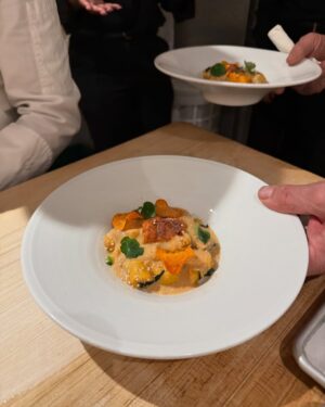 Adrienne Cheatham Instagram - Tuesday night was magical! (And made me miss being in restaurants 🥲) I’m so honored to have been a part of this event for the @jacquespepinfoundation and @beardfoundation sharing a kitchen with @lerouxeddy @danielboulud @chefgabrielkreuther @jacquestorres 

Our host @marvasmalls brought together an incredible group of people around the table that are all excellence personified and it was an honor to cook for them (during Black History Month no less). 
Sharing space with the chefs from all the teams, working collaboratively and seeing how much we all have in common was a joy. A special THANK YOU to @lana_cooks for coming straight from the airport to be there with me making sure things went smoothly, @jbfizabela for running the evening so well, and the great students from @iceculinary Abe, Nyaira, and Marven who came with open minds and good vibes to assist and soak up the experience. 

***For those of you who voted in the outfit poll, I went with Option 3 - the blue work jacket look for prep and set up, then did a costume change for service into Option 1 - the classic, crisp white jacket and apron! It felt right and was perfect for the situation. 

#chef #cheflife #jamesbeardhouse #blackhistorymonth
