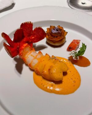 Aiste Miseviciute Instagram - Highlights from the 3 Michelin starred Plenitude @plenitude.paris by @arnauddonckele, a special mention to the wine choices of the very talented head sommelier @emmanuelcadieu. 

- Langoustine with squash and rosemary with sabayon.
- Gambero rosso and broccoletti with gambero, bergamot, Thai basil and yuzu bisque.
- Sauces are a pivotal aspect in Arnaud Donckele's cuisine and this simple yet stellar vegetable dish "Vegetable garden plot" was the best example.
- Sardine with marigold
- Scallop with fennel and caviar
- Pot au-feu, served in the kitchen by chef
- Veal sweetbread with salsify, nasturtium with "fond de veau" and myoga sauce.
- Quince with vanilla and chantilly