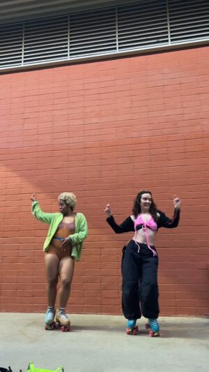 Ana Coto Instagram - brb just marrying my two loves!!! Kelsey and I just adapted this @shaboozey choreo for skaters 🥹 we hope you love it 💕