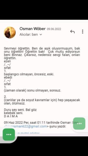 Binnaz Ekren Instagram - 65. YAŞıN KUTLU OLSUN AŞKIM...♥️
27. Şubat. 1960 Bugün senin doğum günün sevgilim. Cennettekilerin doğum günlerinde happy heavenly birthday diyorlar. Balonlar koyuyorlar sonuna. Koyayım🎈🎈🎂🎂🎂
Orda mısın?
Ömrünce düşünmediğin, 60 yıl aklına bile gelmeyen bir öteki hayata sürüklemiştim seni gitmeden. 
Belki biraraya gelişimizin nedeni buydu. Seninle benim aynı şey olduğumuzu, kainata harmanlandığımızı anlatmıştım belki onlarca saat. 
Hemen arkasından tevhid ve vahdeti vücutla ilgili bir çok şey okuyup beni soru bombardımanına tuttun ve usulca dinledin. 
Oysa en çok sen konuşursun.😊
Eski anılar, ortak tanıdıkların dedikiduları, turnelerde yaşanan sansasyonlar. Hayatımda kimseyle gülmediğim kadar güldüm seninle pek kısa sürdü. 
Ama bir çocuk kadar sessiz dinler olurdun beni gaybdan konusurken.
Ruhunun huzur bulduğunu hissederdim
Sonra bir gün ezel ve ebed kavramlarını okuyup aradın beni. Levhi mahfuz ile ilgili bir çok kaynak okumuştun Ödevini yaparken yeni kaynaklar bulan,kendini göstermek ve aldığı keyfi paylasmak için heveslenen bir çocuk gibi koştun.Aksam 6 da başlayan konuşmamız sabah ezanında bitti
Bir isim koydun bana o gece
"Ezeli ve Ebedi Bino'm."
Çünkü ruhumun en gizli derinlerini en güzel ve en çirkin yerlerini hiçbir harita olmadan sen biliyordun. Ben de seni okuyordum an an ...
Geçmişin ve geleceğin benim geçmişim ve geleceğimdi sanki ya da öyle garip bir his.
Tek bildiğim bu his ikimizi de sarhoş ediyordu.
Senin gibi bir taş duvardan ümitli bir sevgi fidesi yesertrik birlikte 
Kolay olmadı çok kanattim seni. 
Hayatta seni ağlarken görmek kaç kişiye nasib oldu bilmem, gözlerimiz sisene kadar ağladık saatlerce karşılıklı. Hem de onlarca kez.
Geçmişi çözdükçe sanki bizden azad olan bir düğümü ıslatarak açıyorduk göz yaşlarıyla.
Ben ta ezelden sezdim evet o mesafeli kabuklu ,soğuk duruşun ardındaki yarali çocuğu. Ben o çocuğa aşık oldum.
Herkesin görüp beğendiği o kasıntı cool adama değil.
Top sahasında 8 yaşında bir alman kadın tarafından omuzundan çevrilerek sorgulanan o yaralı çocuğa sarıldım.
Küçücük kaldı kollarımın arasında.
Ve sadece 10 yıl istedim senden.
(Devamı başa tutturulmuş yorumlarda)