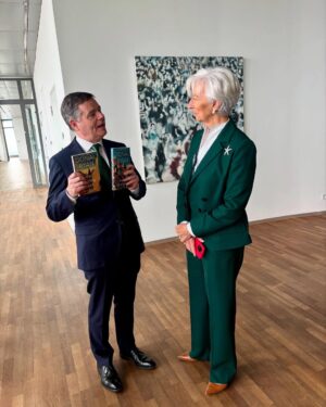 Christine Lagarde Instagram - Always good to meet my good friend and colleague, Mme @christinelagarde. A courtesy call at the @europeancentralbank this afternoon in Frankfurt and an opportunity to gift some books by one of Ireland’s most prestigious, & one of my favourite, authors, Donal Ryan #StPatricksDay