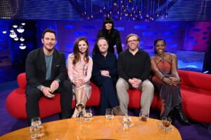 Claudia Winkleman Instagram - NEW episode FRIDAY at 10:40pm with guest-host #ClaudiaWinkleman (@claudiawinkle), #ChrisPratt (@prattprattpratt), #SaoirseMonicaJackson (@saoirsemonicajackson), #TobyJones, #RobBeckett (@robbeckettcomic) and music from #RachelChinouriri (@rachelchinouriri)