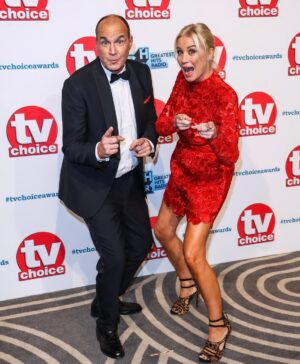 Denise Van Outen Instagram - @tvchoicemagazine awards London ⭐️
@johnny_vaughan66 
@mrscmcguinness & @mrduncanjames 
@melvinodoom 

🥂 @c4gogglebox (Winner) @studiolambert 

Dress - @nadinemerabi 
Shoes -  @tabithasimmons 
Glam -💫 hair & make up @melissabourne 
Photo credit @brett_d_cove
