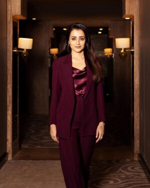 Eka Lakhani Instagram - Trish 🍷

Wearing custom suit by @blackshades_bespoke 
Top by @soul__spectrum 
Jewelry @mykreshya 

Styled by @ekalakhani @malinikarthikeyan @harshene.ravichandar 
Make Up @uspawar3 
Hair by @rohini_hairstylist 
Photographed by @lakshmiijagan 
Talent Management @southbay.talent @prashanthpotluri @akshitha.subramanian 
 
#Trisha #TrishaKrishnan #FICCI #ThugLife #StyledByEka @ficci_india @meta