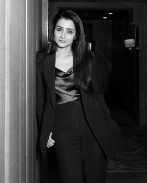 Eka Lakhani Instagram - Trish 🍷

Wearing custom suit by @blackshades_bespoke 
Top by @soul__spectrum 
Jewelry @mykreshya 

Styled by @ekalakhani @malinikarthikeyan @harshene.ravichandar 
Make Up @uspawar3 
Hair by @rohini_hairstylist 
Photographed by @lakshmiijagan 
Talent Management @southbay.talent @prashanthpotluri @akshitha.subramanian 
 
#Trisha #TrishaKrishnan #FICCI #ThugLife #StyledByEka @ficci_india @meta