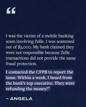 Elizabeth Warren Instagram - When Donald Trump, Elon Musk, and the GOP attack the Consumer Financial Protection Bureau, they’re attacking Americans like Angela, Patricia, and Rebecca.

I’m in this fight all the way to defend the Consumer Financial Protection Bureau—because this little agency makes a real difference in people’s lives.