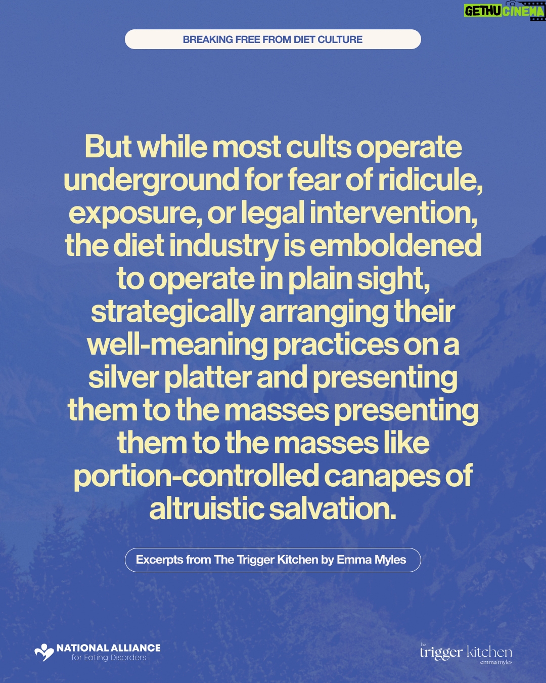 Emma Myles - 590 Likes - Diet CULTure—let's talk about it.
We’re thrilled to collaborate with @emmacat, author of The Trigger Kitchen, to shine a light on how to bring to light the overwhelmingly normalized way diets operate like cults- preying on insecurities, selling false promises, and keeping us imprisoned in an unending cycle of guilt and shame and isolation.
For support and resources, the National Alliance for Eating Disorders is here for you:
📞 Call: 866.662.1235
📲 Text ‘ALLIANCE’ to 741-741
🌐 Visit: allianceforeatingdisorders.com
#DietCulture #MentalHealthMatters #SelfCompassion #EatingDisordersAwareness