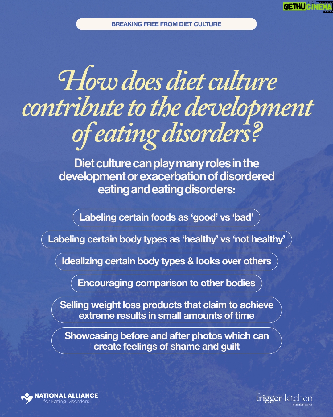Emma Myles - 590 Likes - Diet CULTure—let's talk about it.
We’re thrilled to collaborate with @emmacat, author of The Trigger Kitchen, to shine a light on how to bring to light the overwhelmingly normalized way diets operate like cults- preying on insecurities, selling false promises, and keeping us imprisoned in an unending cycle of guilt and shame and isolation.
For support and resources, the National Alliance for Eating Disorders is here for you:
📞 Call: 866.662.1235
📲 Text ‘ALLIANCE’ to 741-741
🌐 Visit: allianceforeatingdisorders.com
#DietCulture #MentalHealthMatters #SelfCompassion #EatingDisordersAwareness