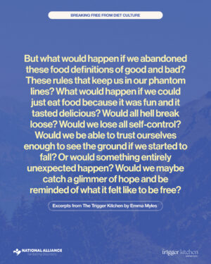 Emma Myles Instagram - Diet CULTure—let's talk about it.⁠
⁠
We’re thrilled to collaborate with @emmacat, author of The Trigger Kitchen, to shine a light on how to bring to light the overwhelmingly normalized way diets operate like cults- preying on insecurities, selling false promises, and keeping us imprisoned in an unending cycle of guilt and shame and isolation.⁠
⁠
For support and resources, the National Alliance for Eating Disorders is here for you:⁠
⁠
📞 Call: 866.662.1235⁠
📲 Text ‘ALLIANCE’ to 741-741⁠
🌐 Visit: allianceforeatingdisorders.com⁠
⁠
#DietCulture #MentalHealthMatters #SelfCompassion #EatingDisordersAwareness