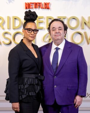 Golda Rosheuvel Instagram - Bridgerton Season of Love, Global Fan Event.

A privilege to chat with my dear friends and colleagues. Luke Tompson @yerinha_  and Jess Brownell . 
Topped up by our MC for the day the one and only Hugh Sachs. My Brimsley ❤️

Suit @huishanzhang 
Hair @dionnesmithhair 
Makeup @joyadenuga