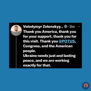 Jessica Yellin Instagram - A stunning Oval Office confrontation today. Trump and VP Vance accused the Ukraine President of failing to show the US proper appreciation for its support in the war with Russia, repeatedly saying he didn’t appear thankful.

Zelensky subsequently left the White House before a mineral deal was signed - the purpose for his visit. A planned presser was also canceled. 

Above is what Zelenskyy posted to X following the meeting. 

Trump also posted on Truth Social: “I have determined that President Zelenskyy is not ready for Peace…I don’t want advantage, I want PEACE. He disrespected the United States of America in its cherished Oval Office. He can come back when he is ready for Peace”. 

It’s unclear where negotiations go from here.