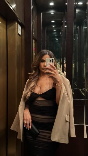 Kamie Crawford Instagram - Can you believe I’ve had this @houseofcb dress in my closet for YEARS & never tried her on??! Blasphemy. Post-Grammys Look 🖤