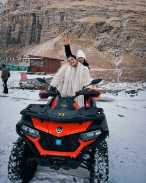 Kritika Khurana Instagram - It’s day 3 in Manali! We explored Koksar and Sissu, savored some Maggi and chai, and made some furry pals. Had a blast with RTV rides too! ❤️