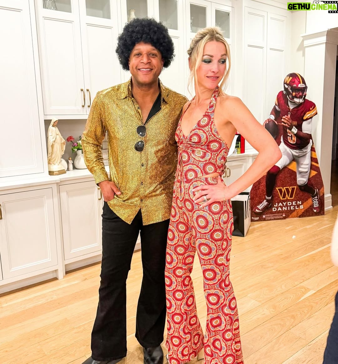 Lindsay Czarniak - 6.5K Likes - Waaaaay back Wednesday. Love an excuse to dress retro. I think Melvin really excels with this vibe:). (And definitely time to remove our NFL season cardboard cutouts :) #70s #dressup #party #dance #love #football