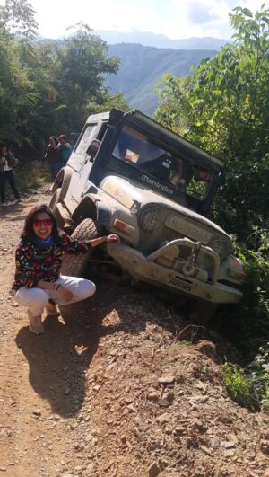 Manisha Kelkar Instagram - And my car almost slipped down the valley 😱
6days of continuous offroading on the most toughest roads of Nagaland made me think i am a pro. 7th day we were driving on wider roads . Felt like it was a piece of cake to drive here. So the music went loud, dancing in masti we were enjoying the awesome naga nature & weather. 

There i felt a sudden jerk, a slip of my front left tire & in split seconds the left side of my thar was down in the valley. Only supported by the front right tire, my car was hanging. 
My co-driver @oceanthakur was scared to death but still brave enough to stay calm & with words of wisdom "stay on the brakes''. 
With in seconds i pulled the hand brakes, engine off & right foot smashed on brake. 

We knew are were fucked.
Stuck in that position. We called on radio for help. Whole team came for rescue immidiately. Our head mechanic mr.Sushil stood next to my window & asked us to come out quick & on the other side my co- driver warned me not to take my foot off the brake. Decision was bloody difficult. We were literally hanging on to ours lives.
But trusting the leader , i slowly took my foot off the brake. Damn the car stood steady on just two right tires. We both were pulled out of the car safely. Our brave
Sushil bhaiya took the wheels & winching (pulling) my thar by another thar, got it back on the track. 
It was brilliant to see how thar stood its ground on just the right two tires. Awesome machine i must say. 

What did i learn from this journey?
When in life you face struggles , you are more focussed & you give 100% but when life gets easy & you get a sense of i know it all, you tend to loose focus.  So my lesson for life is to enjoy to the fullest but dont you dare loose the focus 😉 

Mahindra thar rocks ❤️

Picture credit @sharadverma0003