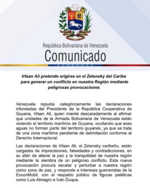 Marlene De Andrade Instagram - Vicepresidenta @delcyrodriguezv :

Irfaan Ali pretende erigirse en el Zelensky del Caribe al sembrar peligroso conflicto con Venezuela, amenazando la paz de nuestra región. Venezuela nunca renunciará a la defensa de sus derechos históricos sobre la Guayana Esequiba. El Sol de Venezuela nace en el Esequibo. 🇻🇪💪🏽🙏🏻