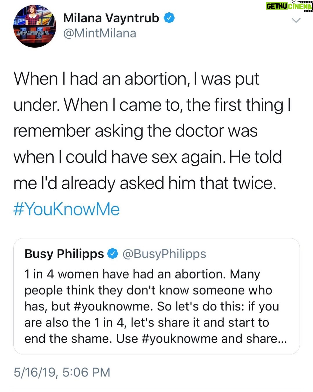 Milana Vayntrub - 28.1K Likes - Thanks for coming with me, Mom. Thanks for helping me make an informed decision, Doc. Thanks for supporting my choice, Adam. Thanks for fighting for my right to choose what I do with my body, all the people who came before.