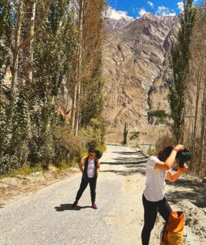 Mira Sethi Instagram - wild mountain lavender; a profusion of apple and apricot; shafts of sunlight through impossibly tall poplars; mountain ranges that shade red to brown to snowcapped; swimming in mossgreen lakes; shrieking in icecold streams; getting through insane hikes by making exhausted, relentless fun of each other. heartfull; bohatfull yaar - 
thanks @z0hman @sahersf @fazalrizvi1 @baneenm @ahmed_hasan_khan 
#hunza #khaanabadosh #gilgit #pakistan #mountains