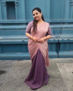 Neha Menon Instagram - Wearing this beautiful half saree from @the_thanashi in such a pretty pretty color 💜 Got so many compliments for this one!!😍🫶🏻
