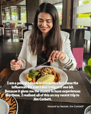 Nishtha Gandhi Instagram - All of these realisations and journaling happens when you spend time with your self ✨🥰 

The calmness, the weather, escaping the ordinary felt like a dive into my deepest fears, realisations and desires. 

That’s why I love leaving my city every once in a while, even if it’s a short ride away- it gives me a reason to reflect on life, and recoup my thoughts and make note so I can emerge as a better person.

What is that one thing you’re not ashamed to admit? Let’s chat in the comments? ✨

Thanks for having us @namah_jimcorbett 
.
.
weekendgetaway monologue coupletravel travelbloggerlife travelstories jimcorbett