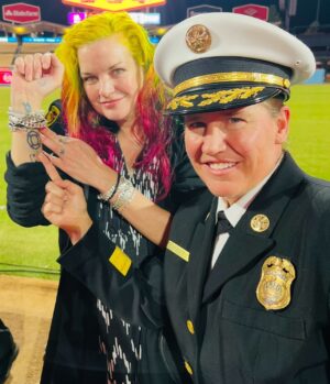 Pauley Perrette Instagram - LAFD CHIEF CROWLEY.
Bad ass #firefighter 
Excellent human.
My Friend. 
Firefighter Family.
#KristenCrowley #LAFDstrong