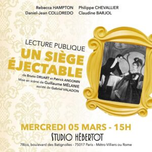 Rebecca Hampton Instagram - LECTURE PUBLIQUE !

C’est demain, mercredi 5 mars 2025, à 15h au Studio Hébertot ✨

Qui vient ?