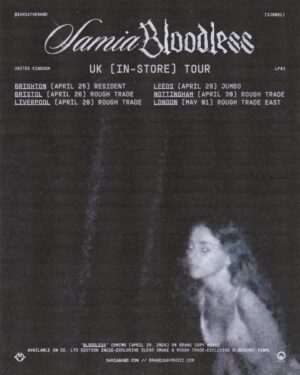 Samia Finnerty Instagram - beginning of Bloodless tour in may with @raffaella 🩸
tickets on sale friday❤️ pre-sale tomorrow 1pm local w code Bloodless
also @hank_heaven in NY ❤️

lizard out now
produced by @normalparents @lupin 
played by @lupin @brotherkenzie @normalparents @sam_calvoro @joeyhayscarl 
mixed by @alex_farrar 
engineered by @whistlerisaiah & @brettbullion 

made a visualizer for it in imovie starring @aviator_000 & @polyesther71 

poster design by @dkramer.co 
poster photo by @_sarahritter_ & @aferrarese__